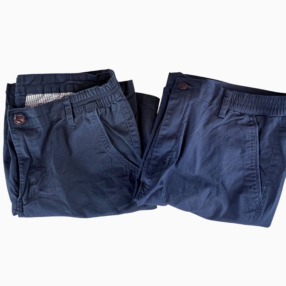 Set Of 2 Mens Dark Navy & Black Cotton Casual Shorts Size 34 Elastic Waistband - Picture 5 of 7
